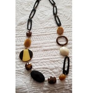 Black, brown, tortoise, cream Asymmetric Necklace